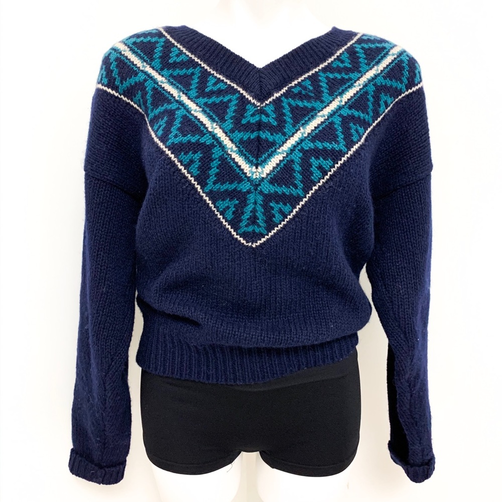 Vintage 80s Hunting Horn Wool Grandpa Sweater